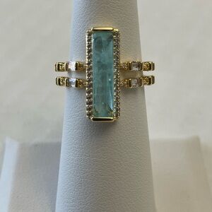 Bomb Party Ring Sz 6 "Certified Show-Stopper" Baby Blue Topaz/Gold NWT